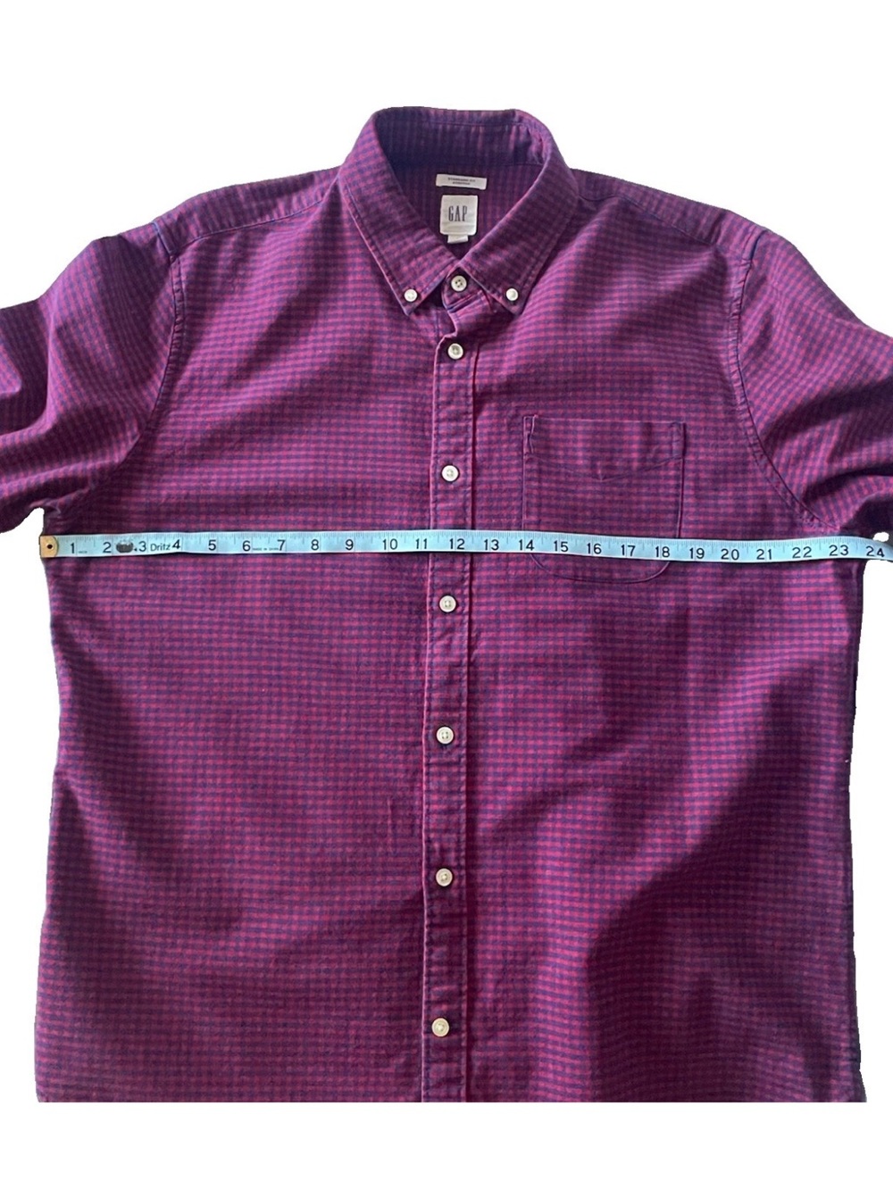 GAP Men's Large (L) Standard Fit Cotton Burgundy/Navy Check Flannel Shirt - Picture 5 of 8